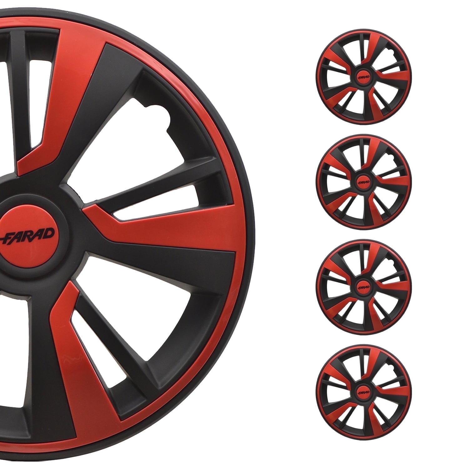 OMAC 14" Wheel Covers Black & Red 4 Pcs Hub Caps Set fits R14 Tire Steel Rim