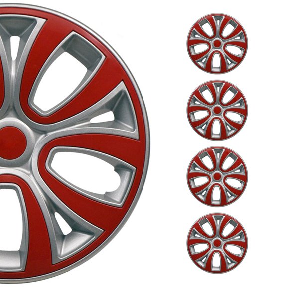 OMAC 14" Wheel Rim Cover fits Universal Guard Hub Caps Durable ABS Gray Red Matte
