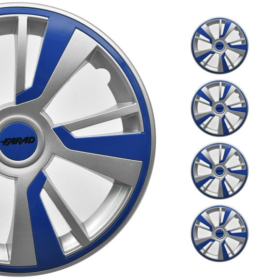 15 Inch Hubcaps Wheel Rim Cover Grey with Dark Blue Insert 4pcs Set