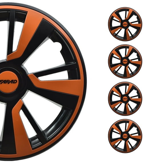 OMAC 15" Set of 4 Pcs Wheel Covers Black with Orange Hubcaps fits R15 Tire Steel Rim