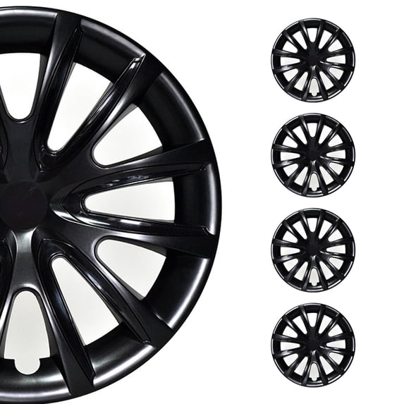 OMAC - Black with Black Hub Caps 15 Inch Set of 4, Tapas para Rines 15, Premium Wheel Covers 15 Inch, R15 Rim Cover Set, Snap On Durable Car Replacement Exterior Accessories