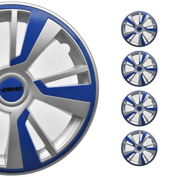 OMAC 16" Hubcaps Wheel Rim Cover Grey with Dark Blue Insert 4pcs Set