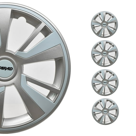 OMAC 16" Hubcaps Wheel Rim Cover Grey with Light Blue Insert 4pcs Set