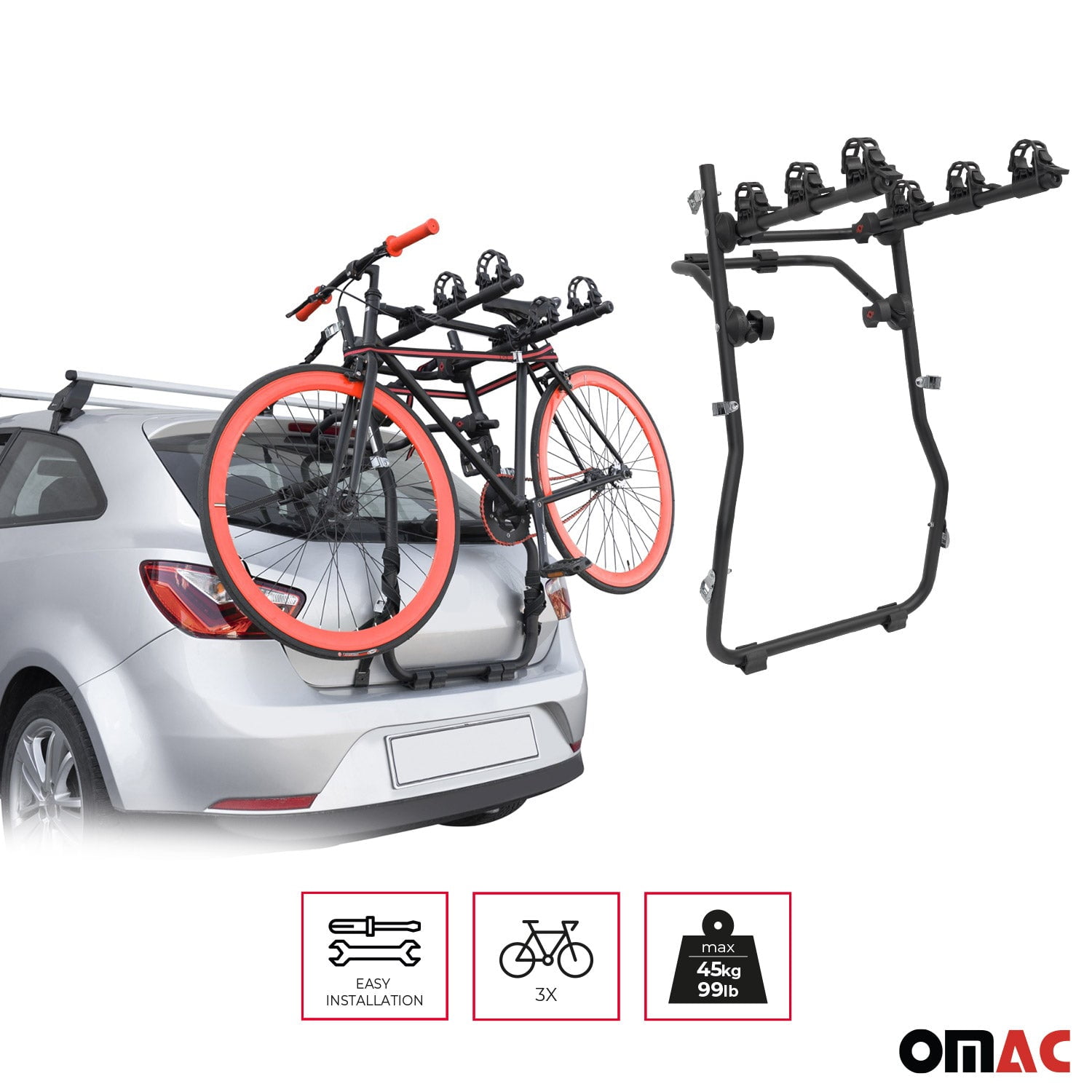 OMAC 3 Bike Rack for Toyota Corolla iM 20172018, Black, Car Trunk