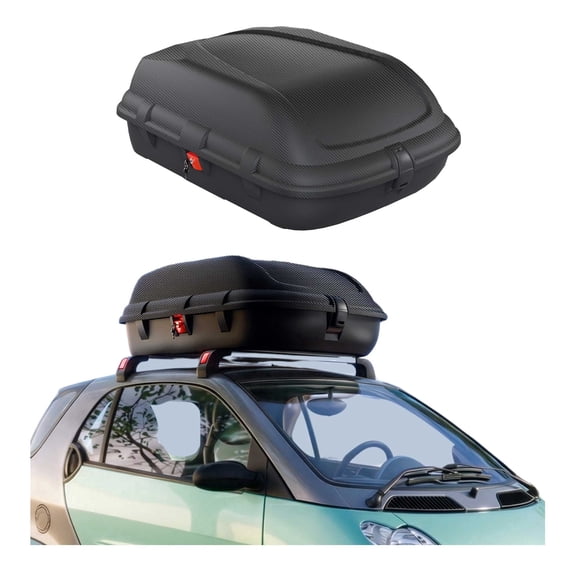 OMAC 9.5 cu ft Car Roof Cargo Box Carbon Finish Snap-Open Lid - Lockable Aerodynamic - 121Lbs Capacity - Rooftop Storage TÜV GS Certified