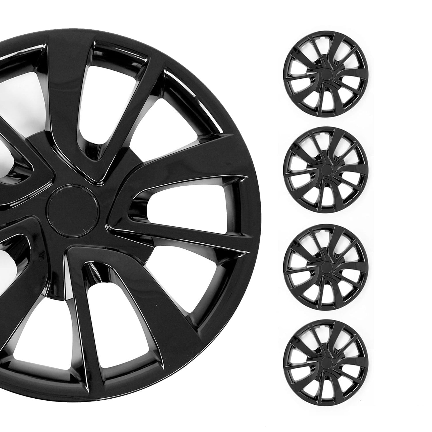OMAC - ABS Black Hub Caps 15 Inch Set of 4 for Audi, Tapas para Rines 15, Premium Wheel Covers 15 Inch, R15 Rim Cover Set, Snap On Durable Car Replacement Exterior Accessories