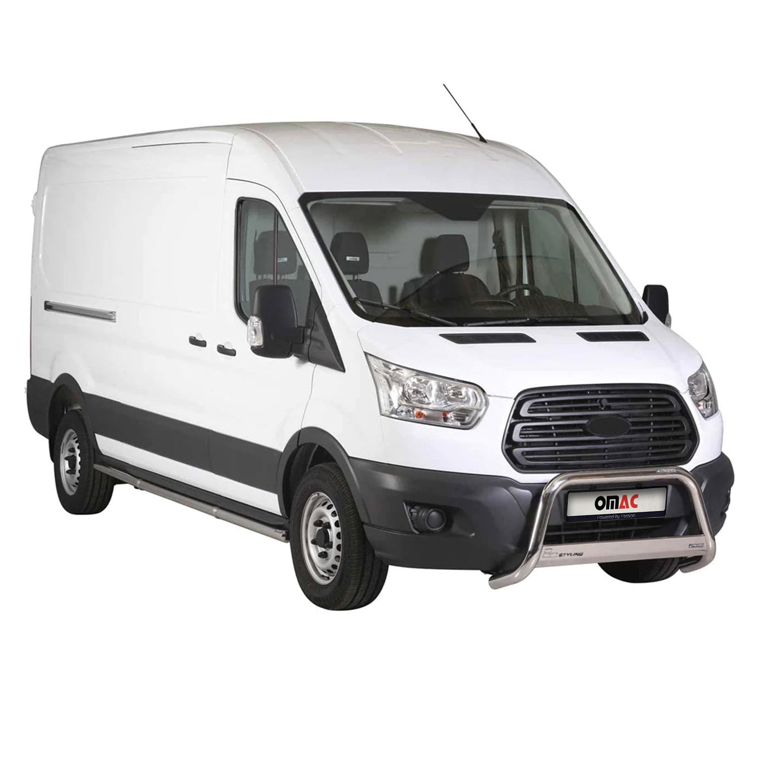 OMAC Bull Bar Push Front Bumper Grille for Ford Transit 2015 2020 Silver 1 Pc