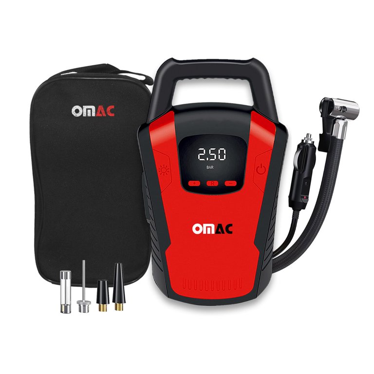 OMAC Car Tire Pump, Cigarette Lighter Tire Inflator, 12V, Portable Air  Compressor, Air Pump, Digital Pressure Gauge,150PSI, LED Light, Red