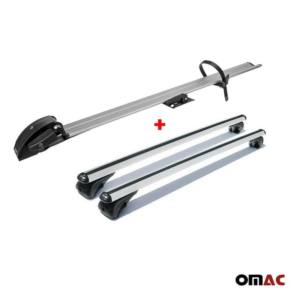 OMAC Cross Bar Pro Bike Carrier Set Roof Rail Mount Rack Luggage Aluminum 59" Silver