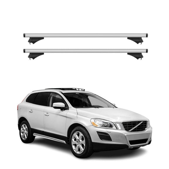 OMAC Cross Bars Roof Racks Aluminium for Volvo XC60 2010-2013 Silver 2 Pcs Anti-Theft for Travel Kayak Canoe Surf Ski Snowboard Camping