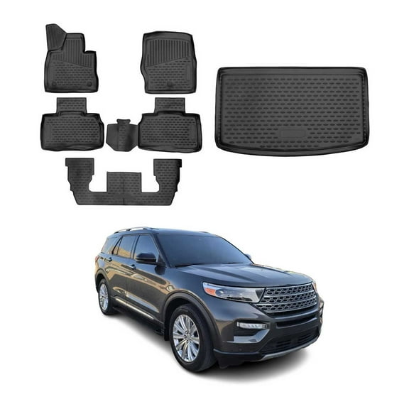 Custom Floor Mats & Cargo Liners for Ford Explorer 2020-2025 Black 6 Pcs
