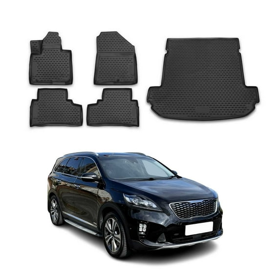 Custom Floor Mats & Cargo Liners for Kia Sorento 2016-2020 Black 5 Pcs