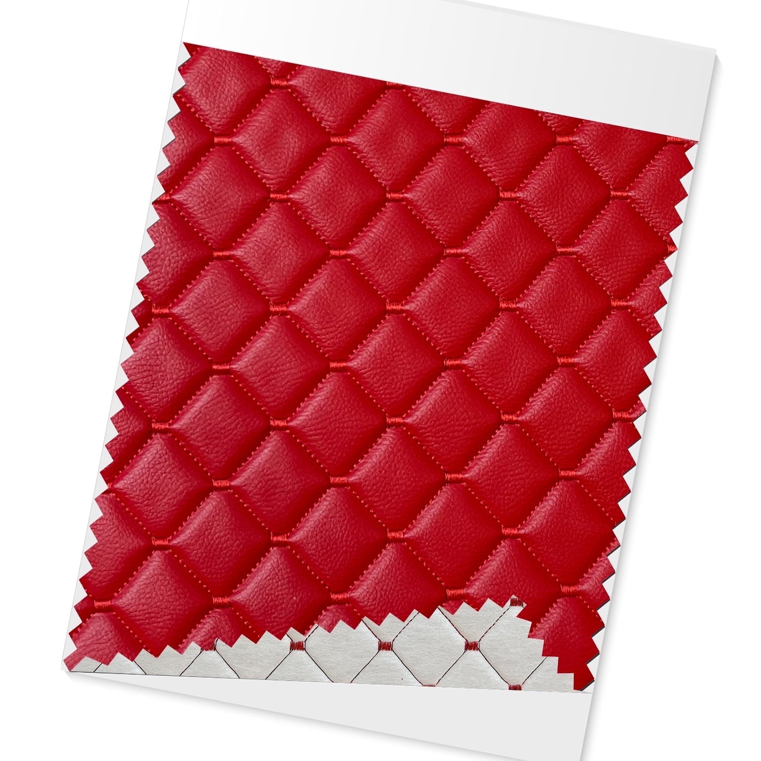 OMAC Embossed Red Faux Leather Lining Red Stitch Car Upholstery 1 Yard x 1.5 Yards