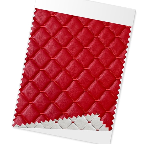 OMAC Embossed Red Faux Leather Lining Red Stitch Car Upholstery 1 Yard x 1.5 Yards