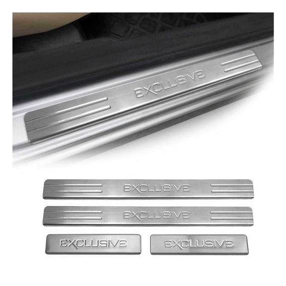 OMAC Exclusive Chrome Door Sill Scuff Plate Guard Stainless Steel Trim 4 Pcs.