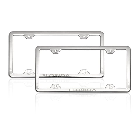 OMAC Florida Print License Plate Frame Tag Holder Chrome S. Steel Set 2 Pcs.