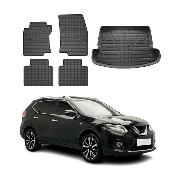 Floor Mats Cargo Liner Set for Nissan Rogue 2014-2020 3D Rubber Black 5 Pcs
