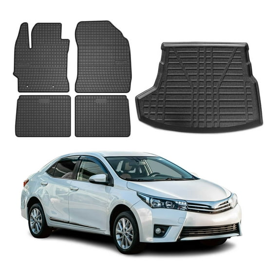 Floor Mats Cargo Liner Set for Toyota Corolla 2014-2019 3D Rubber Black 5 Pcs