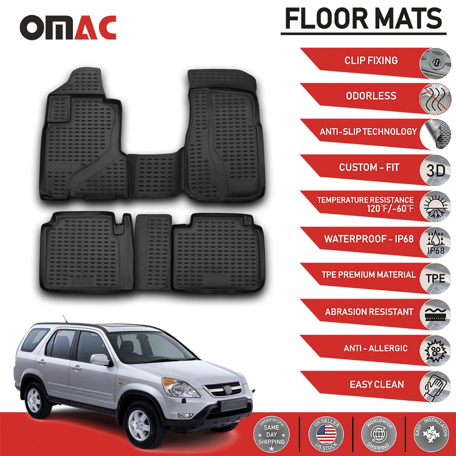 OMAC Floor Mats Fits Honda CRV 20022006, Front & 2nd Row Seat 3D