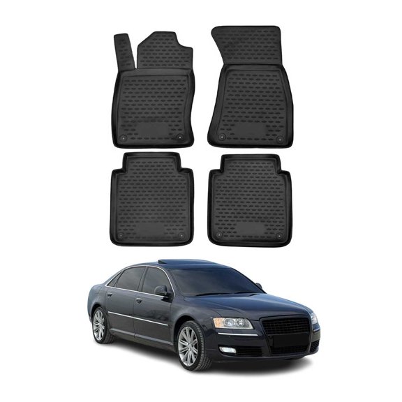 OMAC Floor Mats Liner for Audi A8 L 2002-2010 Black TPE All-Weather 4 Pcs