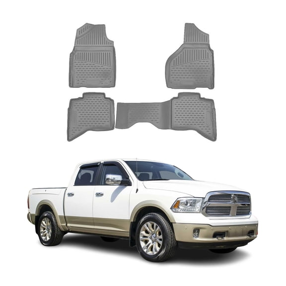 OMAC Floor Mats Liner for Dodge Ram Quad Cab 2012-2018 Gray 4 Pcs