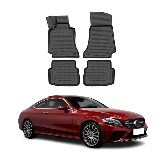 OMAC Floor Mats Liner for Mercedes C Class C205 Coupe 2017-2023 TPE Black 4x