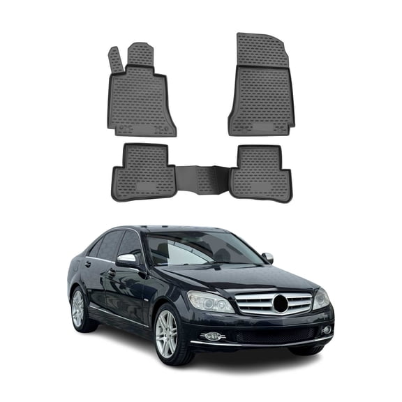OMAC Floor Mats Liner for Mercedes C Class W204 S204 2010-2014 Black Rubber TPE