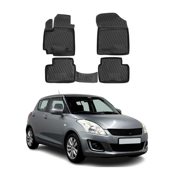 OMAC Floor Mats Liner for Suzuki Swift 2010-2017 Black TPE All-Weather 4 Pcs