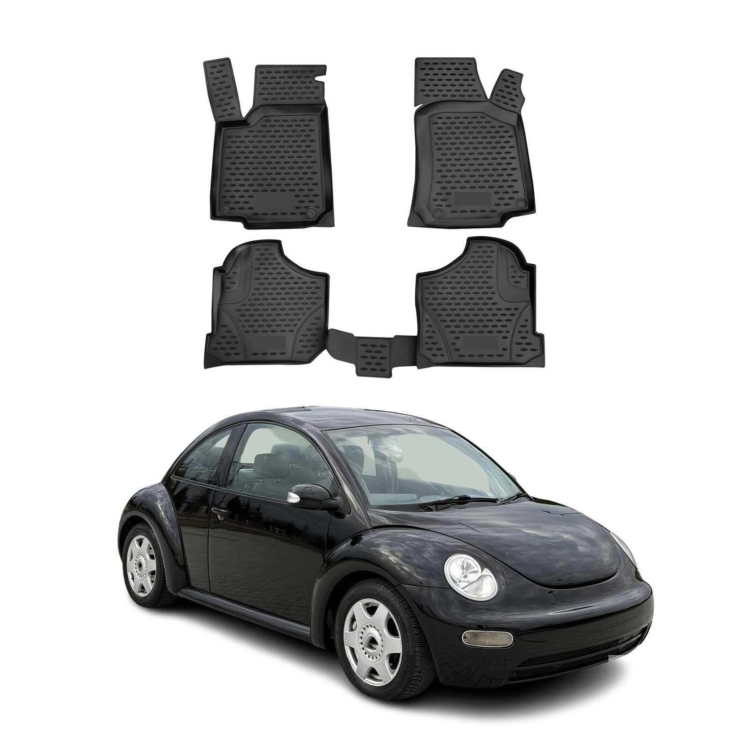 Tapis de Voiture Compatible avec VW New Beetle Type 9C1, 1C1, 1Y7 (Construction 1998-2010), Robust Anthracite | 4 pcs. | Contour Beige | 4X Fermeture à clic
