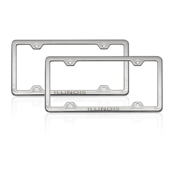 OMAC Illinois Print License Plate Frame Tag Holder Chrome S. Steel Set 2 Pcs.