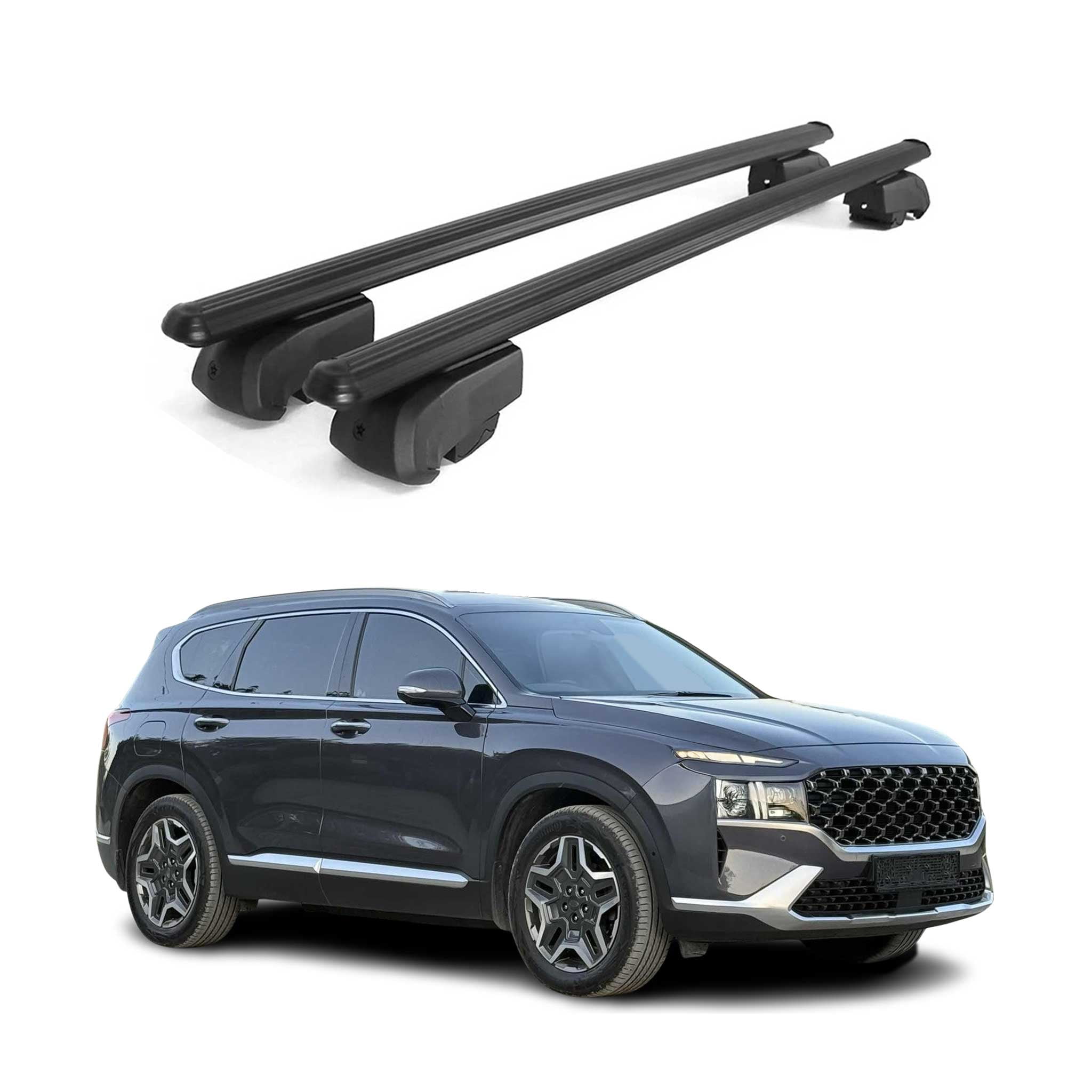 Lockable Roof Rack Cross Bars Carrier for Hyundai Santa Fe 2019-2023 Black