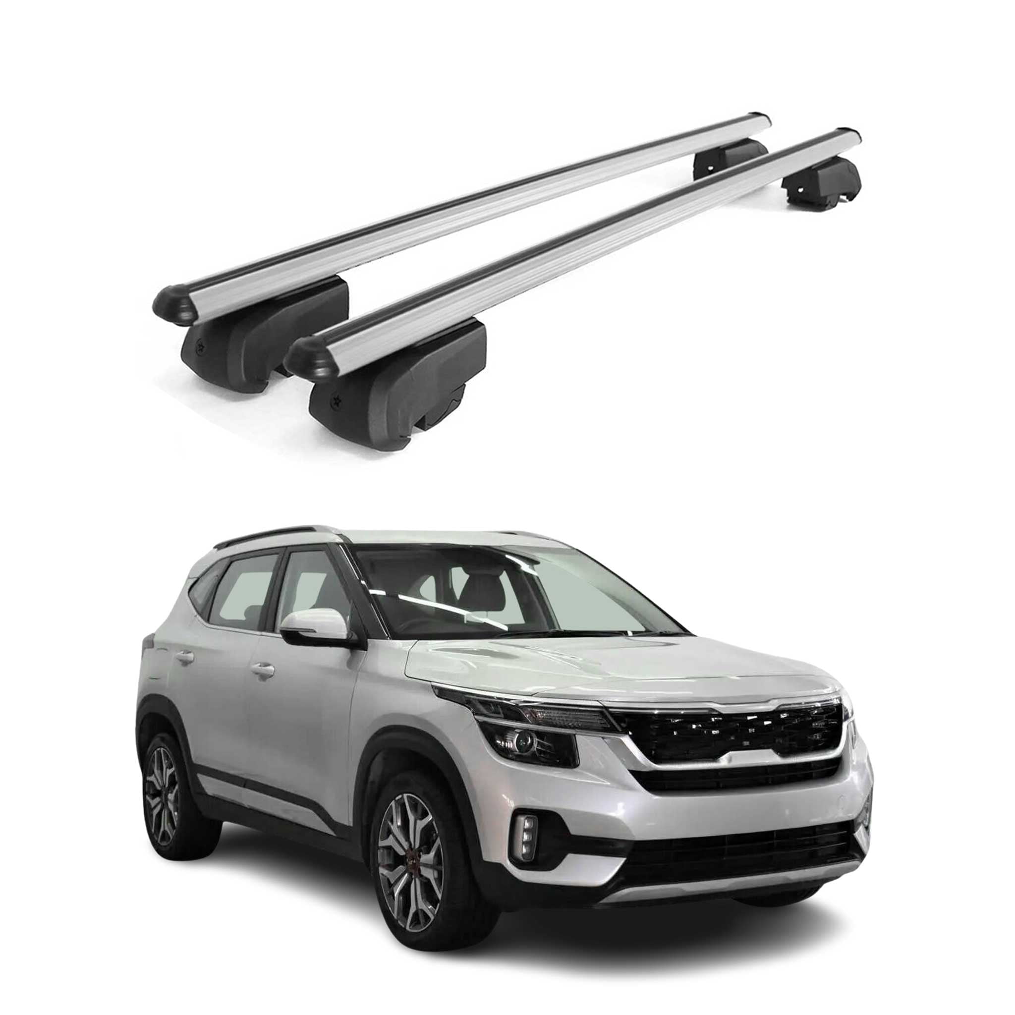 OMAC Lockable Roof Racks Cross Bars for Kia Seltos 2021-2025 Gray 2 Pcs