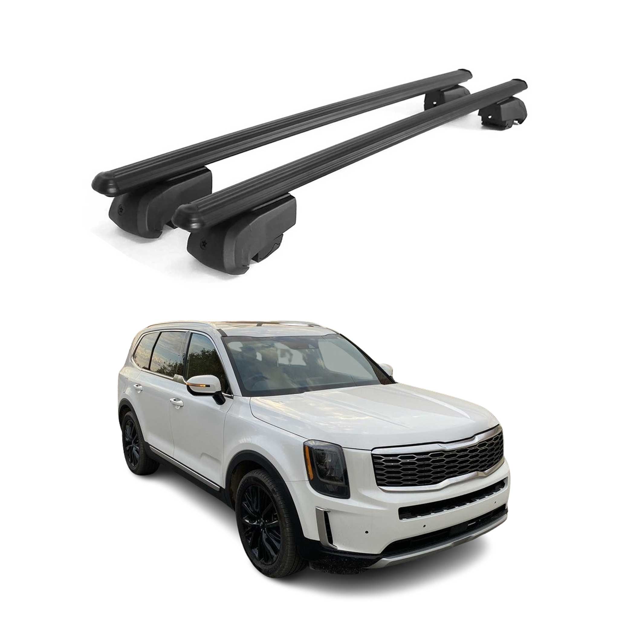 Barras transversales portaequipajes de techo con cerradura para Kia Telluride 2020-2025 negras