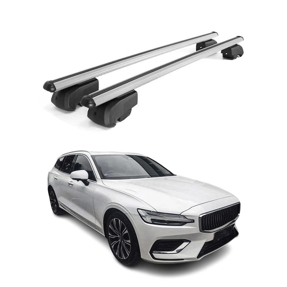 Lockable Roof Rack Cross Bars Luggage Carrier for Volvo V60 2020-2023 Gray 2Pcs