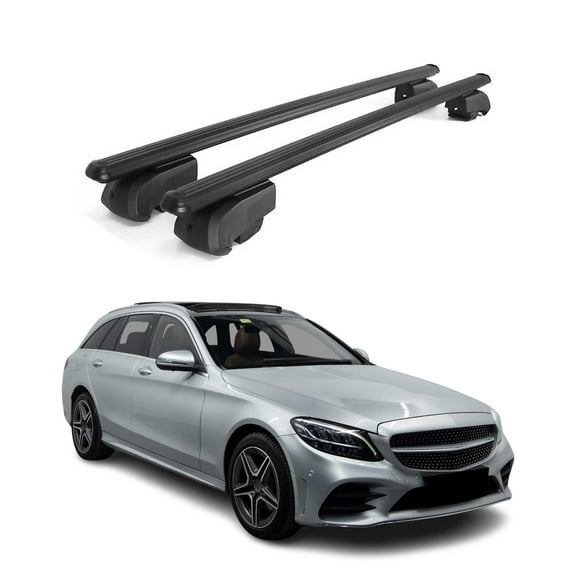 For 2015-2021 Mercedes C Class S205 Wagon Lockable Roof Racks Luggage Alu Black