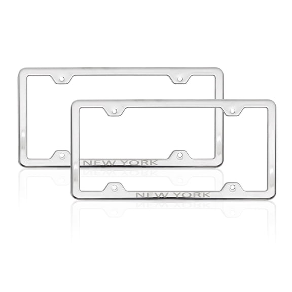 OMAC New York Print License Plate Frame Chrome Stainless Steel 2 Pcs.