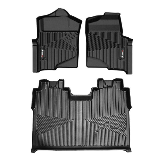 OMAC Premium Floor Mats for Ford F-150 2010-2014 (SuperCrew Cab; Flow-Through Console; The Raised Portion-Heating Duct), All Weather 3D Custom Fit TPE Laser Measured (Black)