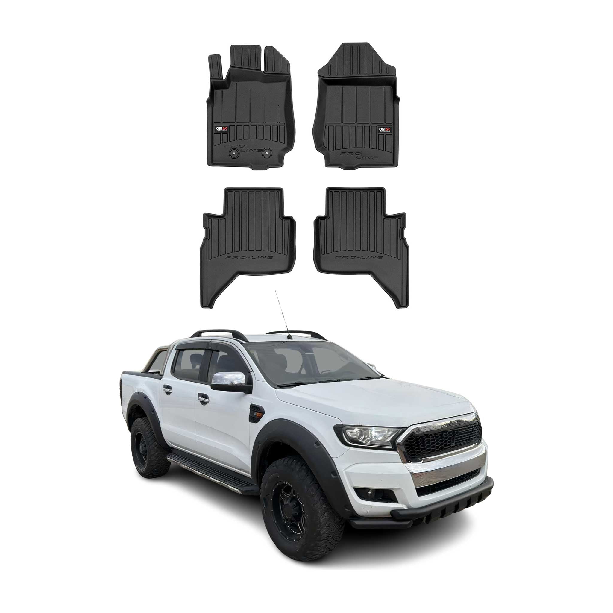 OMAC Premium Floor Mats, Ford Ranger SuperCrew 2019-2023, Waterproof ...