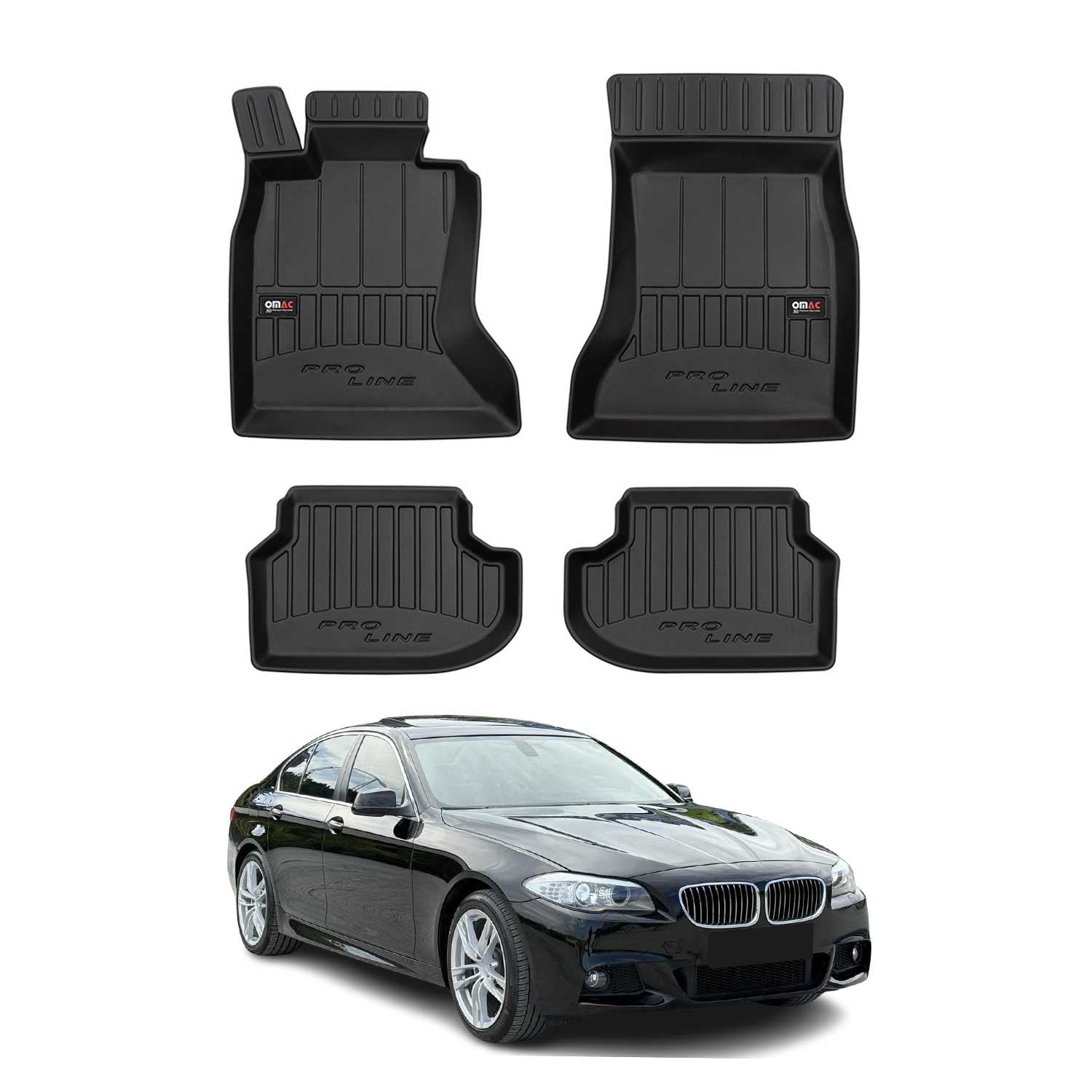 OMAC Premium Floor Mats for BMW F10 5 Series 2013-2017 3D Car Liners Set Black/Front & 2nd Row Seat - Rubber - All Weather - Odorless