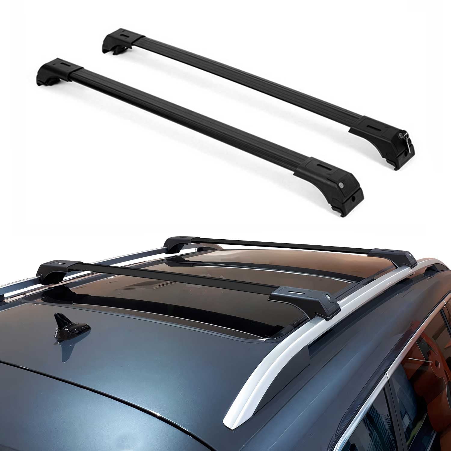 For 2011-2024 Mitsubishi Outlander Sport Roof Rack Cross Bars Aluminum Black 2X