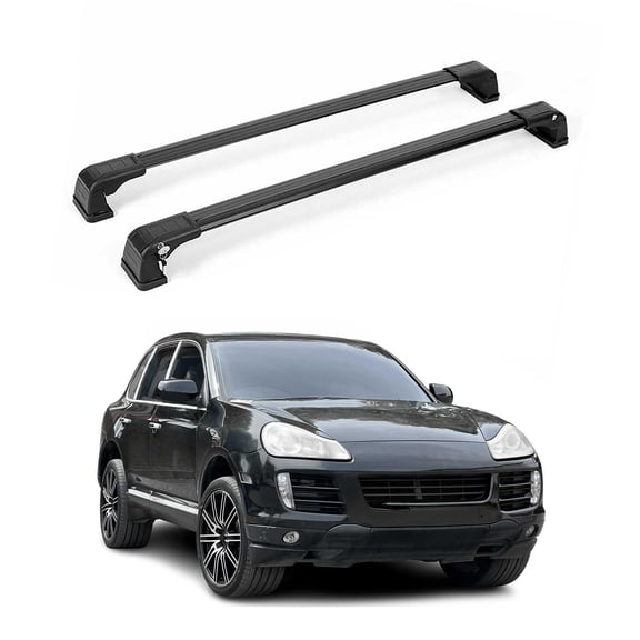 OMAC Roof Rack Cross Bars Carrier Aluminium for Porsche Cayenne 2003-2010 Black 2 Pcs Anti-Theft for Travel Kayak Canoe Surf Ski Snowboard Camping