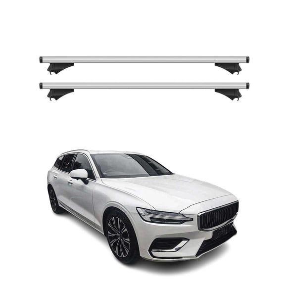 OMAC Cross Bars Roof Racks Aluminium for Volvo V60 2020-2023 Grey Carrier 2 Pcs Anti-Theft for Travel Kayak Canoe Surf Ski Snowboard Camping