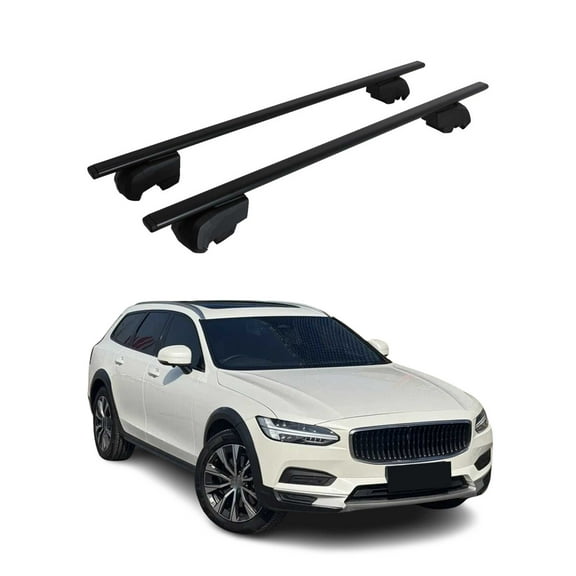 OMAC Roof Racks Carrier Cross Bars Iron for Volvo V90 Cross Country 2017-2024 Black Anti-Theft for Travel Kayak Canoe Surf Ski Snowboard Camping