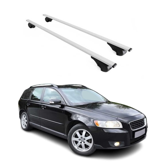OMAC Roof Racks Cross Bars Luggage Carrier Durable for Volvo V50 2004-2012 Gray 2 Pcs Anti-Theft for Travel Kayak Canoe Surf Ski Snowboard Camping