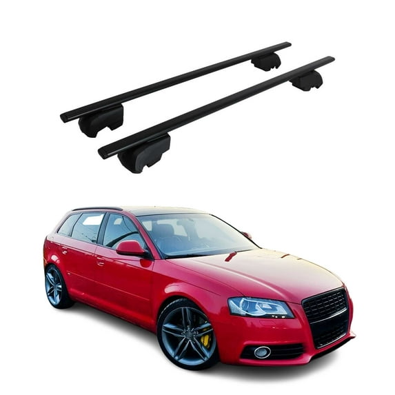 OMAC Roof Racks Luggage Carrier Cross Bars Iron for Audi A3 2006-2013 Black 2 Pcs Anti-Theft for Travel Kayak Canoe Surf Ski Snowboard Camping