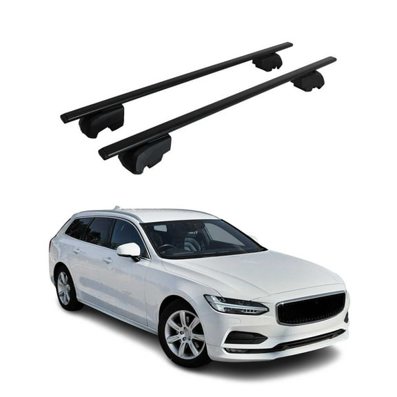 OMAC Roof Racks Luggage Carrier Cross Bars Iron for Volvo V90 2018-2021 Black 2 Pcs Anti-Theft for Travel Kayak Canoe Surf Ski Snowboard Camping