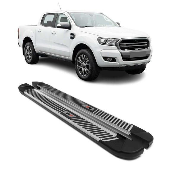 OMAC Side Step Running Boards for Ford Ranger Double Cab 2019-2023 Black Silver 2Pcs