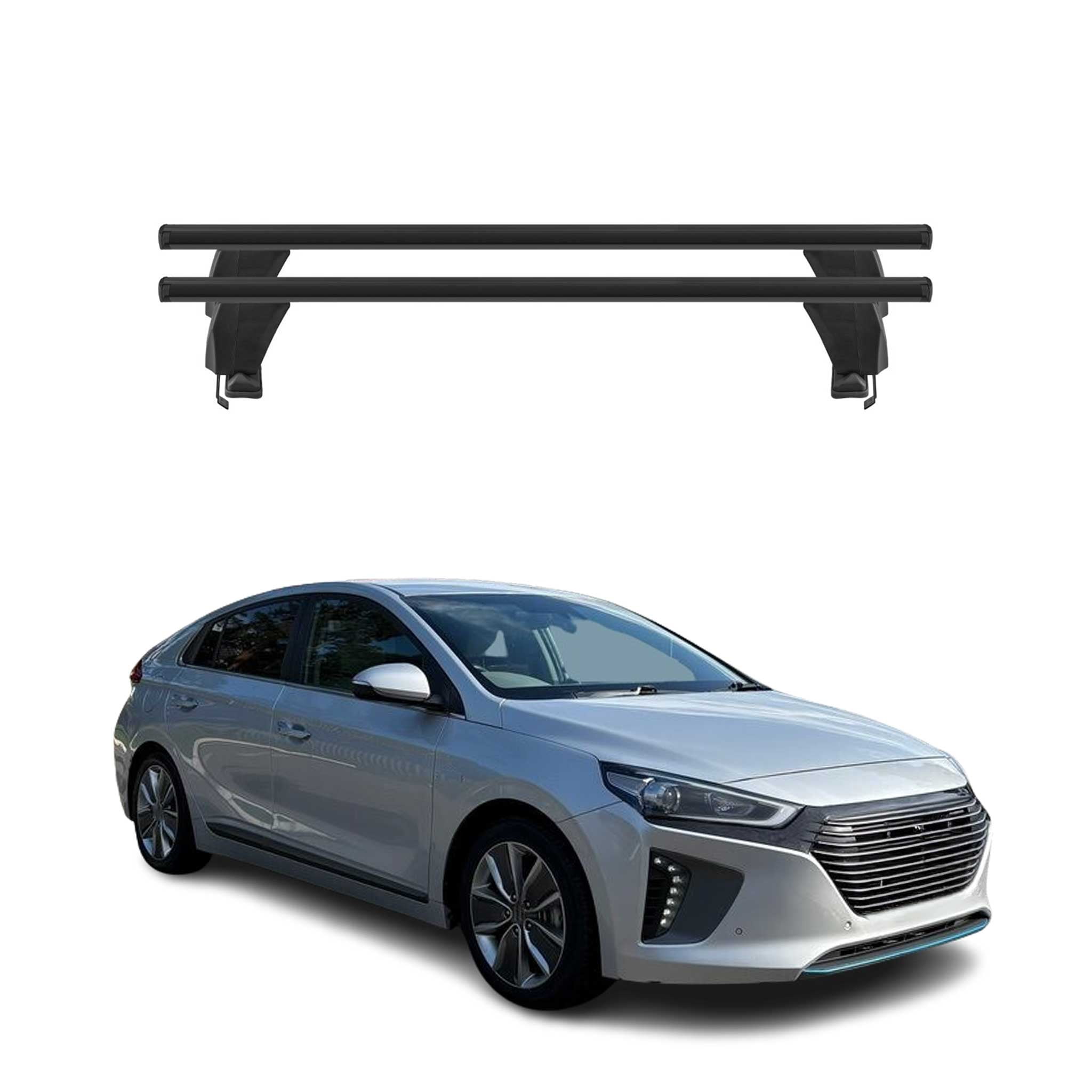 OMAC Top Roof Racks Cross Bars fits Hyundai Ioniq 2017-2022 2 Pcs Black Aluminium Anti-Theft for Travel Kayak Canoe Surf Ski Snowboard Camping