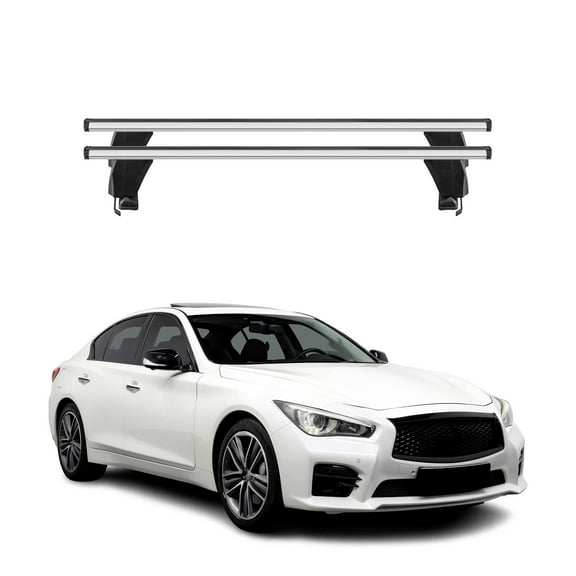 OMAC Top Roof Racks Cross Bars fits Infiniti Q50 2014-2023 2 Pcs Gray Aluminium Anti-Theft for Travel Kayak Canoe Surf Ski Snowboard Camping