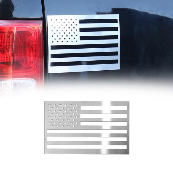OMAC US American Flag Brushed Chrome Decal Car Sticker Emblem Stainless Steel